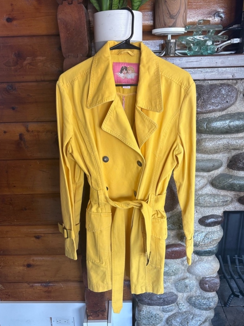 Fiorucci Yellow Double Breasted Belted Trench Coat XL